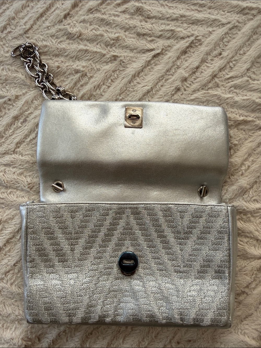 Salvatore Ferragamo Metallic Silver Chain-Handle Clutch - Picture 7 of 11